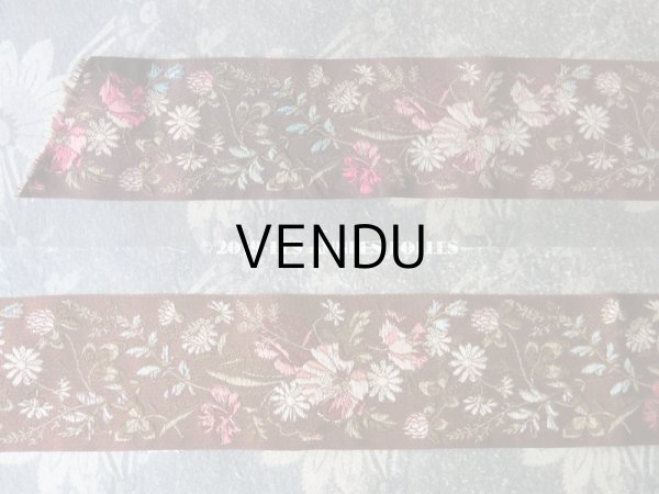 画像3: 19世紀末 アンティーク シルク製 ジャガード織 リボン 花模様 69cm (3)