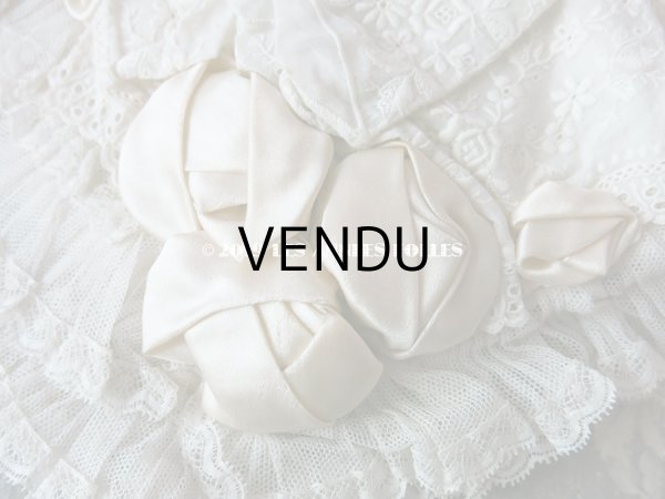 画像4: 1920年代 アンティーク 少女用 レースのボネ 淡いグレイッシュピンクのロココモチーフ (4)