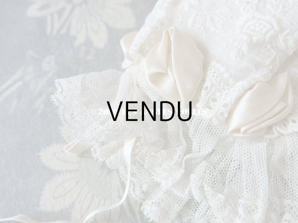 画像9: 1920年代 アンティーク 少女用 レースのボネ 淡いグレイッシュピンクのロココモチーフ (9)