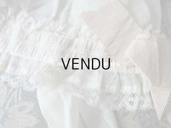 画像7: 1900年代 アンティーク 少女用 レースのボネ グレイッシュピンクのシルクリボン ナイトキャップ (7)