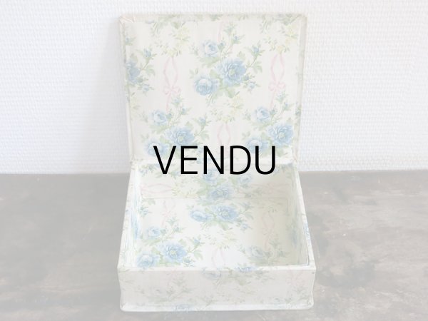 画像3: 1900年代 アンティーク ピンクのリボン & 青い薔薇  カルトナージュボックス (3)
