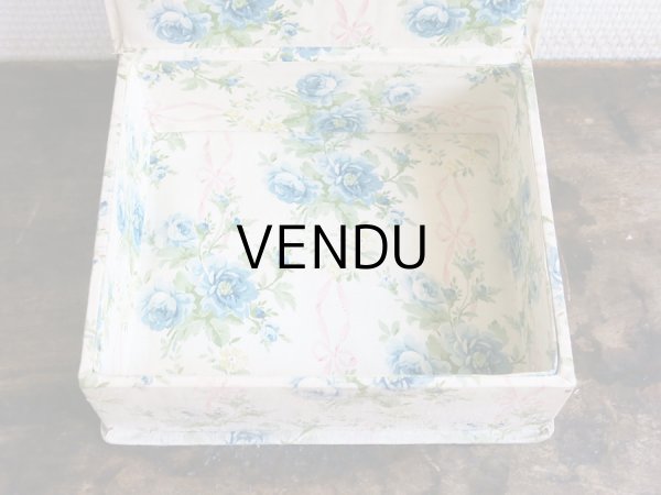 画像5: 1900年代 アンティーク ピンクのリボン & 青い薔薇  カルトナージュボックス (5)