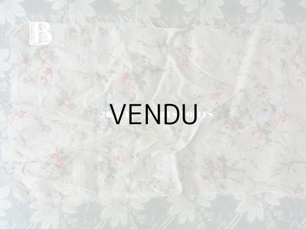 画像7: 1900年代 アンティーク 薔薇の花かごのコットン製ファブリック 82×20〜23cm (7)