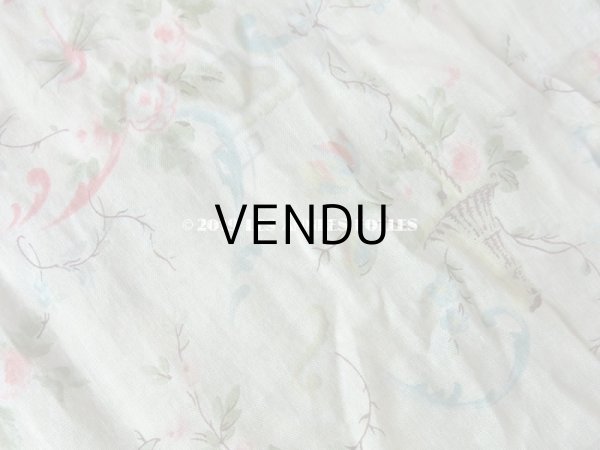 画像6: 1900年代 アンティーク 薔薇の花かごのコットン製ファブリック 82×20〜23cm (6)