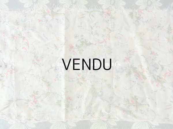 画像8: 1900年代 アンティーク 薔薇の花かごのコットン製ファブリック 82×20〜23cm (8)