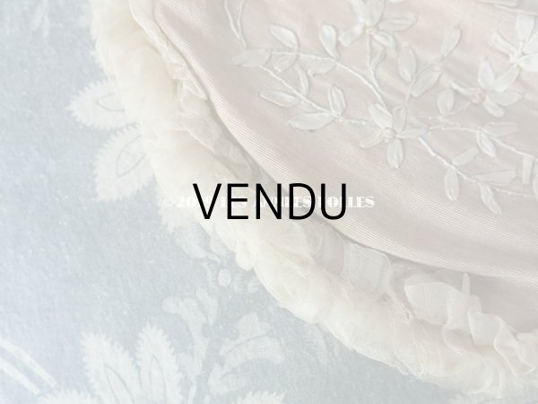 画像7: アンティーク リボン刺繍 & シルクシフォンのフリル付き オモニエール (7)