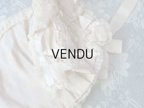 画像13: アンティーク リボン刺繍 & シルクシフォンのフリル付き オモニエール (13)