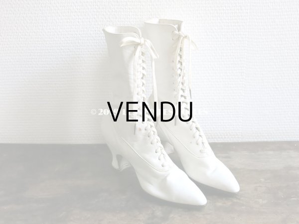 画像4: 未使用 1900年代 アンティーク ヴィクトリアン　レースアップブーツ  オフホワイト (4)