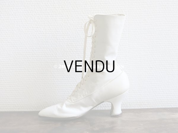 画像14: 未使用 1900年代 アンティーク ヴィクトリアン　レースアップブーツ  オフホワイト (14)