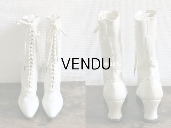 画像3: 未使用 1900年代 アンティーク ヴィクトリアン　レースアップブーツ  オフホワイト (3)