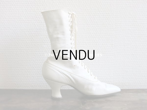 画像8: 未使用 1900年代 アンティーク ヴィクトリアン　レースアップブーツ  オフホワイト (8)