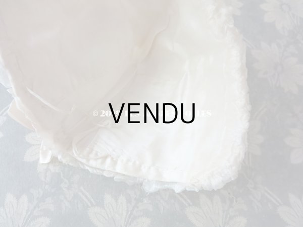 画像12: アンティーク ボネ パールピンクのリボンワーク & 水色の薔薇のロココモチーフ シルクオーガンジーのフリル (12)