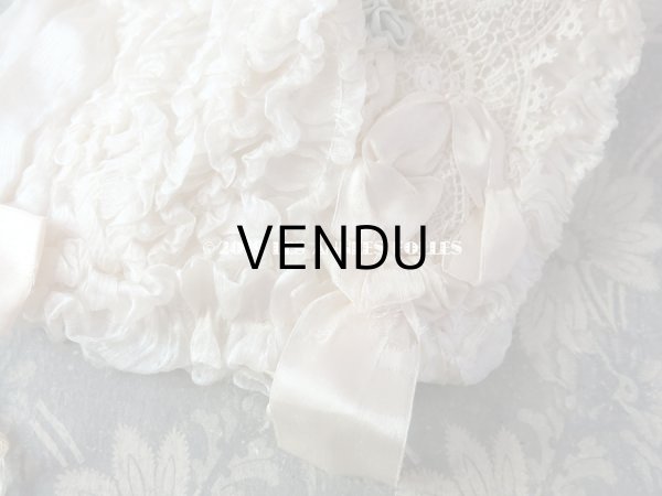 画像5: アンティーク ボネ パールピンクのリボンワーク & 水色の薔薇のロココモチーフ シルクオーガンジーのフリル (5)