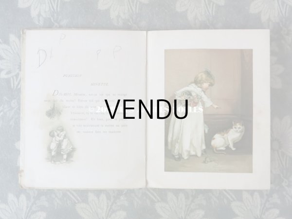 画像5: 1891年 アンティーク 本　水色のリボンをつけた少女と猫　UN GRAND FAVORI (5)