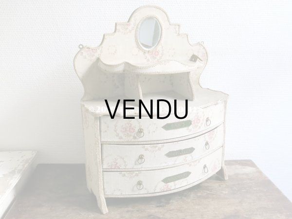 画像3: 【セール対象外】1910年代 アンティーク カルトナージュチェスト  薔薇のブーケのメダイヨン  ミラー付 (3)