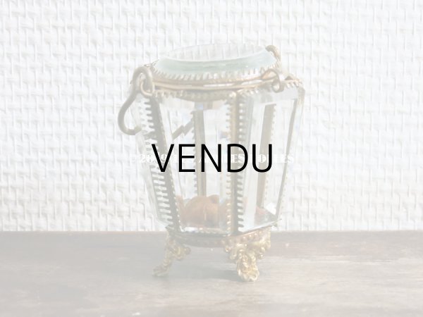 画像5: 19世紀末 アンティーク パニエ型 6角形のジュエリーボックス スモーキーオレンジのシルク製クッション (5)