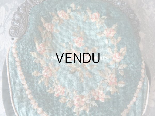 画像10: 19世紀末 アンティーク  オモニエール 薔薇模様 ニードルポイント  プチポワン (10)