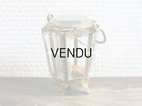 画像4: 19世紀末 アンティーク パニエ型 6角形のジュエリーボックス スモーキーオレンジのシルク製クッション (4)