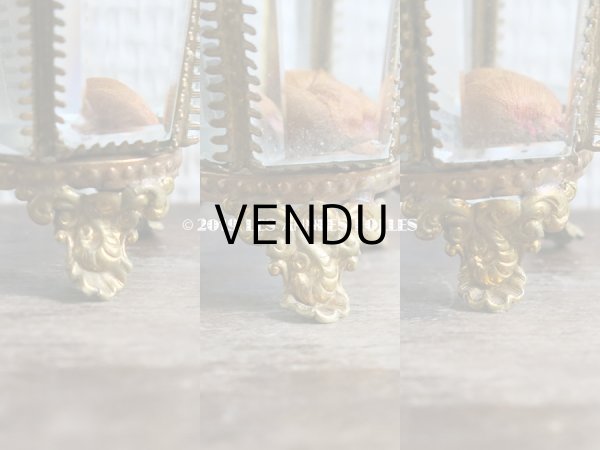 画像10: 19世紀末 アンティーク パニエ型 6角形のジュエリーボックス スモーキーオレンジのシルク製クッション (10)