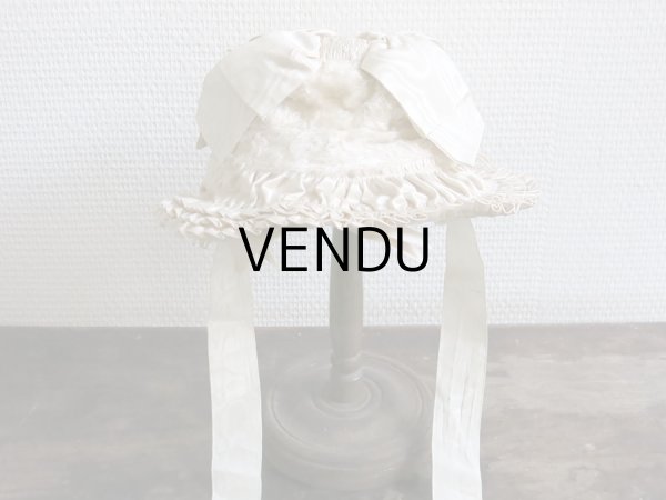 画像7: 新品同様 19世紀末 アンティーク リボンが結ばれた ドール用の帽子 シルクギャザー＆フリル&レース  ドールハット (7)