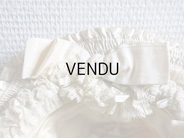 画像16: 新品同様 19世紀末 アンティーク リボンが結ばれた ドール用の帽子 シルクギャザー＆フリル&レース  ドールハット (16)