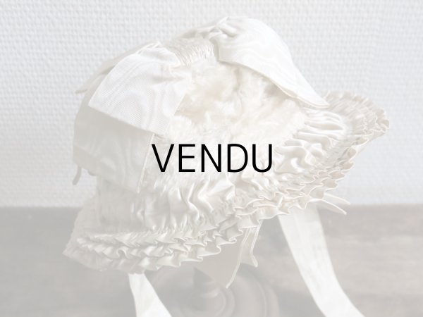 画像5: 新品同様 19世紀末 アンティーク リボンが結ばれた ドール用の帽子 シルクギャザー＆フリル&レース  ドールハット (5)