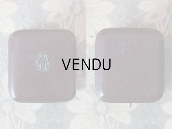 画像3: アンティーク 本革製 ジュエリーボックス メタルのモノグラム入り 【 GM 】 ブラウン リングボックス (3)