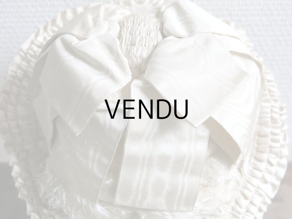 画像14: 新品同様 19世紀末 アンティーク リボンが結ばれた ドール用の帽子 シルクギャザー＆フリル&レース  ドールハット (14)