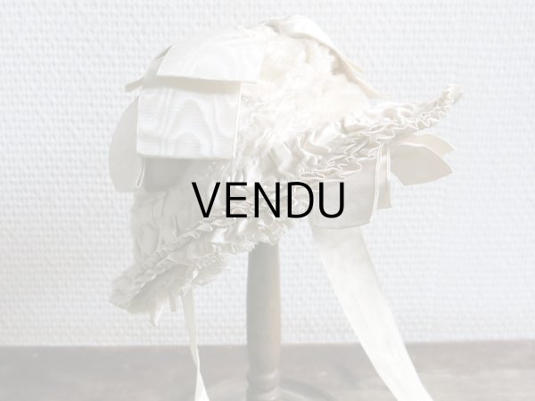 画像3: 新品同様 19世紀末 アンティーク リボンが結ばれた ドール用の帽子 シルクギャザー＆フリル&レース  ドールハット (3)