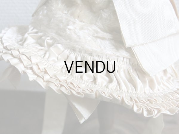 画像11: 新品同様 19世紀末 アンティーク リボンが結ばれた ドール用の帽子 シルクギャザー＆フリル&レース  ドールハット (11)