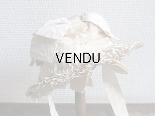 画像4: 新品同様 19世紀末 アンティーク リボンが結ばれた ドール用の帽子 シルクギャザー＆フリル&レース  ドールハット (4)