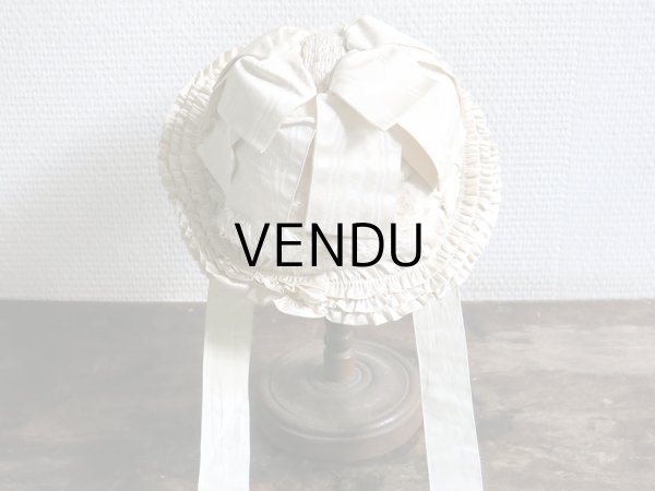 画像9: 新品同様 19世紀末 アンティーク リボンが結ばれた ドール用の帽子 シルクギャザー＆フリル&レース  ドールハット (9)