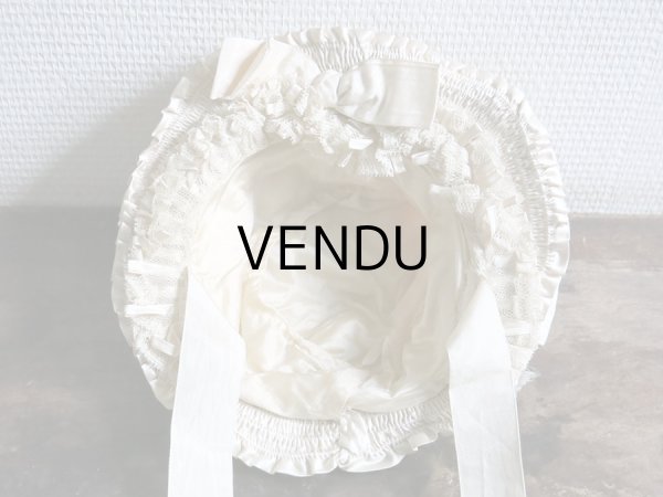 画像15: 新品同様 19世紀末 アンティーク リボンが結ばれた ドール用の帽子 シルクギャザー＆フリル&レース  ドールハット (15)