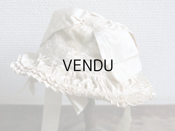 画像6: 新品同様 19世紀末 アンティーク リボンが結ばれた ドール用の帽子 シルクギャザー＆フリル&レース  ドールハット (6)