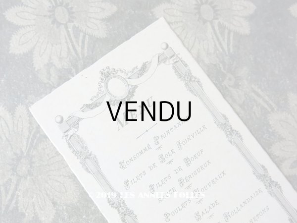 画像1: アンティーク メニューカード MENU 薔薇＆リボンのガーランド (1)