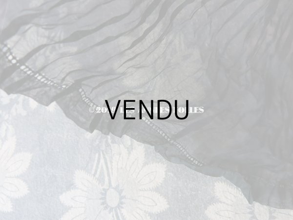 画像4: 未使用 アンティーク  幅広 シルクオーガンジー　プリーツ & フリルリボン 15cm幅 黒 90cm (4)