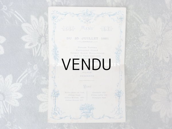 画像5: 1881年 アンティーク メニューカード MENU リボンが結ばれた薔薇＆フルーツのパニエ (5)