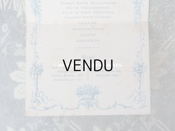 画像7: 1881年 アンティーク メニューカード MENU リボンが結ばれた薔薇＆フルーツのパニエ (7)