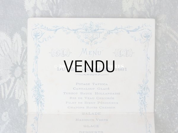 画像6: 1881年 アンティーク メニューカード MENU リボンが結ばれた薔薇＆フルーツのパニエ (6)