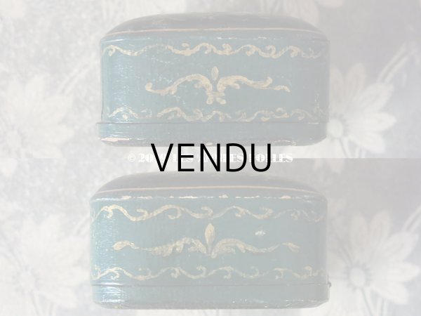 画像8: 19世紀末 アンティーク 薔薇のジュエリーボックス ブレスレット用　ダークブルーのベルベット ＆ 薔薇のペイント入りシルクサテン  (81) (8)