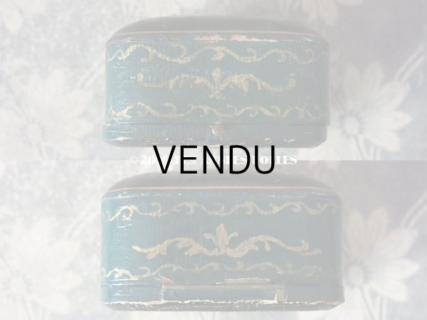 画像7: 19世紀末 アンティーク 薔薇のジュエリーボックス ブレスレット用　ダークブルーのベルベット ＆ 薔薇のペイント入りシルクサテン  (81) (7)