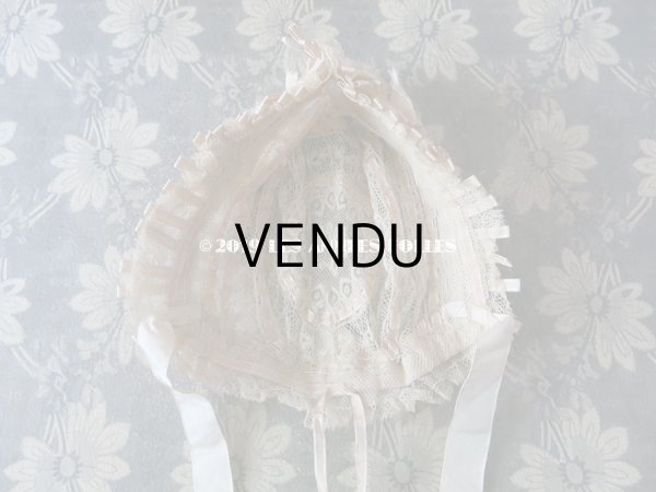 画像11: 新品同様 1891年 アンティーク バテム用　レースのボネ グレイッシュピンクのシルクリボン (11)