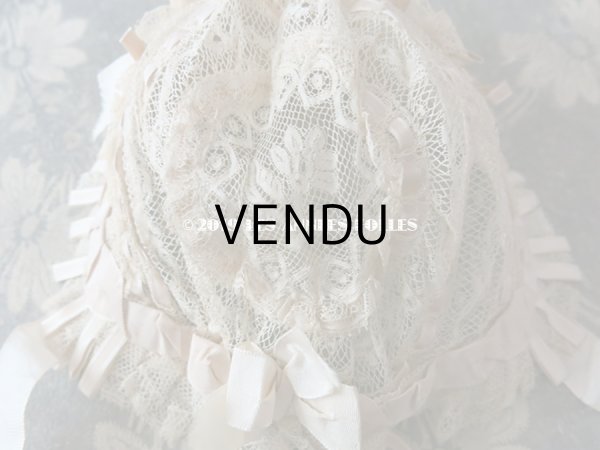 画像6: 新品同様 1891年 アンティーク バテム用　レースのボネ グレイッシュピンクのシルクリボン (6)