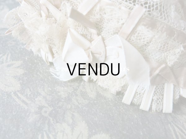 画像8: 新品同様 1891年 アンティーク バテム用　レースのボネ グレイッシュピンクのシルクリボン (8)