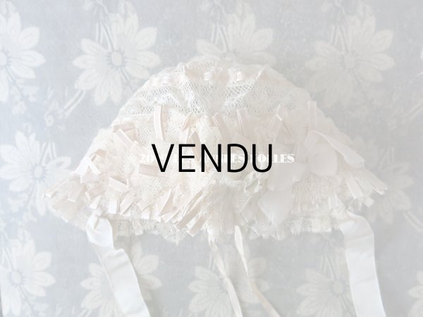 画像12: 新品同様 1891年 アンティーク バテム用　レースのボネ グレイッシュピンクのシルクリボン (12)