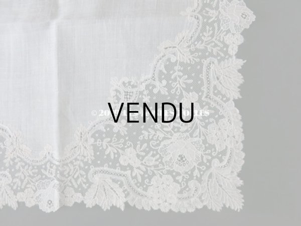 画像5: 新品同様 19世紀 アンティーク  結婚式のハンカチ アプリカシオン・ブリュッセル (ポワン・ド・ガーズ & ボビンレース)　 (5)