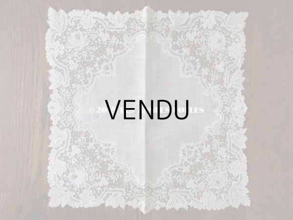 画像9: 新品同様 19世紀 アンティーク  結婚式のハンカチ アプリカシオン・ブリュッセル (ポワン・ド・ガーズ & ボビンレース)　 (9)