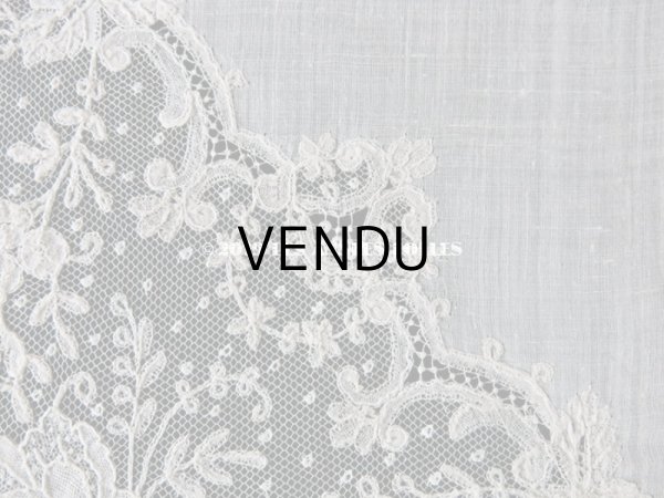 画像7: 新品同様 19世紀 アンティーク  結婚式のハンカチ アプリカシオン・ブリュッセル (ポワン・ド・ガーズ & ボビンレース)　 (7)