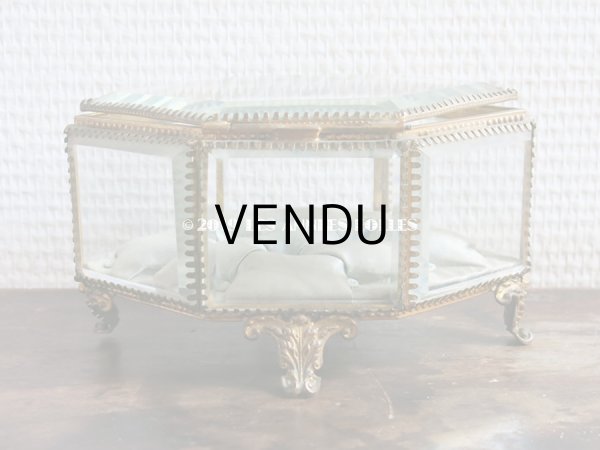 画像8: 19世紀 アンティーク 大きなジュエリーボックス 6角形　淡いブルーのクッション (8)