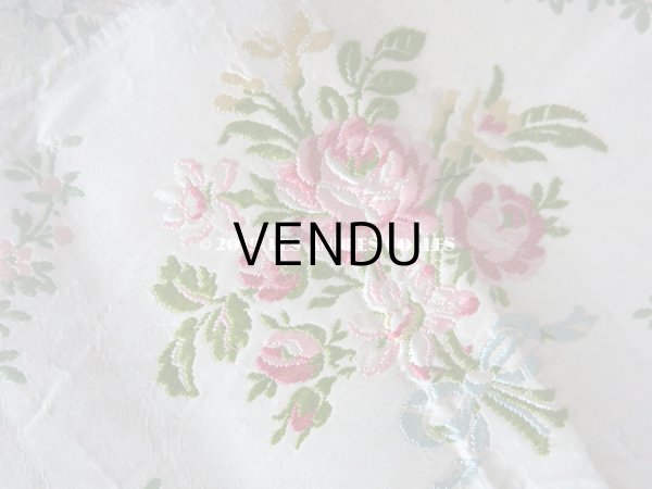 画像7: 19世紀 アンティーク シルク製 ジャガード織リボン 薔薇のブーケの刺繍入り 96cm (7)
